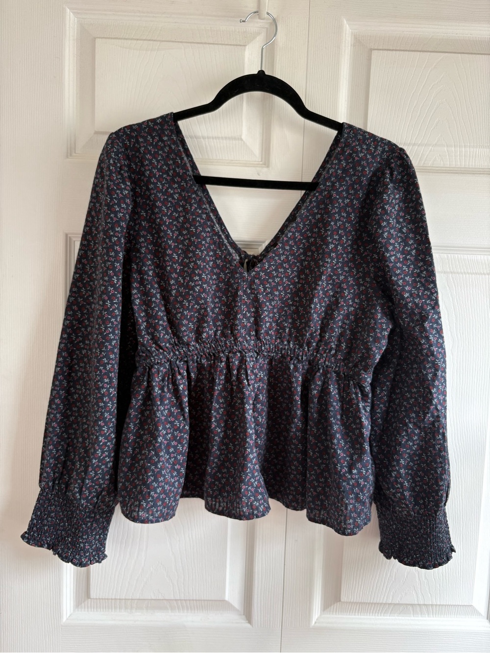 Madewell Tie-Back Peplum Top Daisies Deep Blue Ditsy Floral M Peasant Cottage - Picture 2 of 9